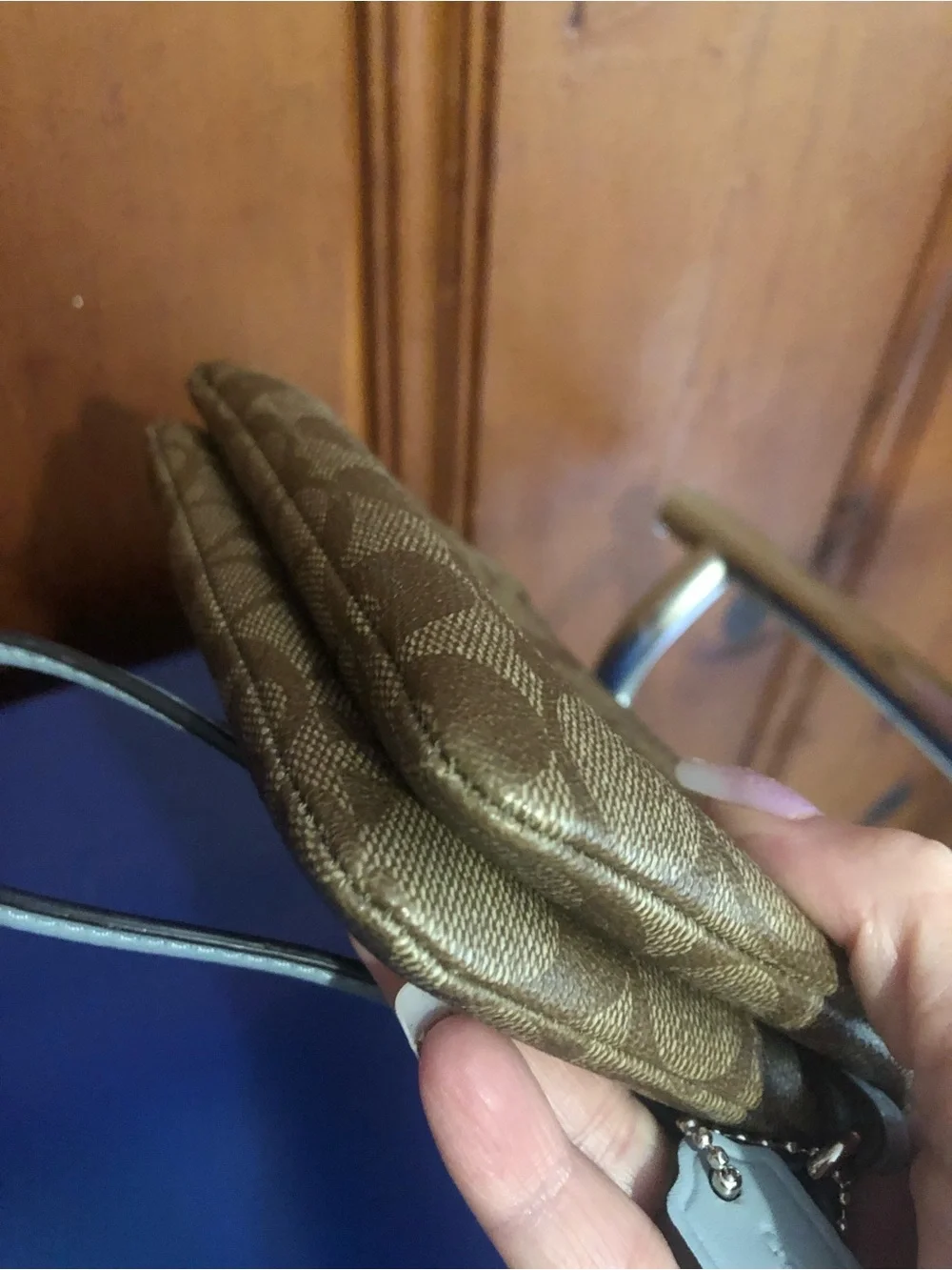 Coach Tan Signature Double Zip Wristlet with Chalk Trim